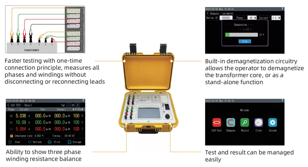 Features of DRT-340L 40A Automated Six-winding Transformer Ohmmeter